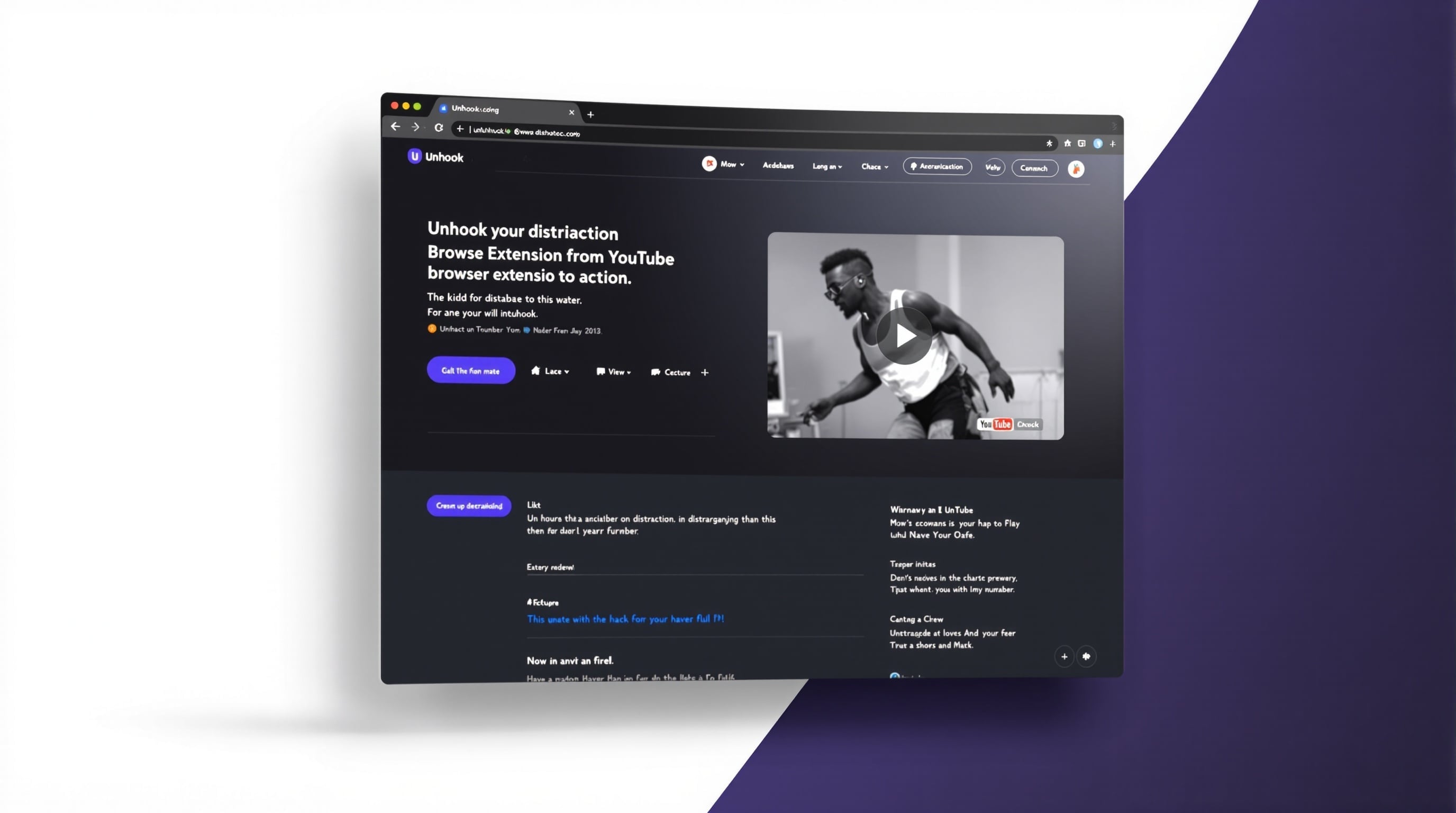 Unhook Chrome extension interface showing YouTube with distractions removed